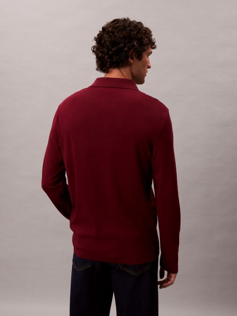 Rosu Tricou Polo Cu Maneca Lunga Din Bumbac Supima  Barbati