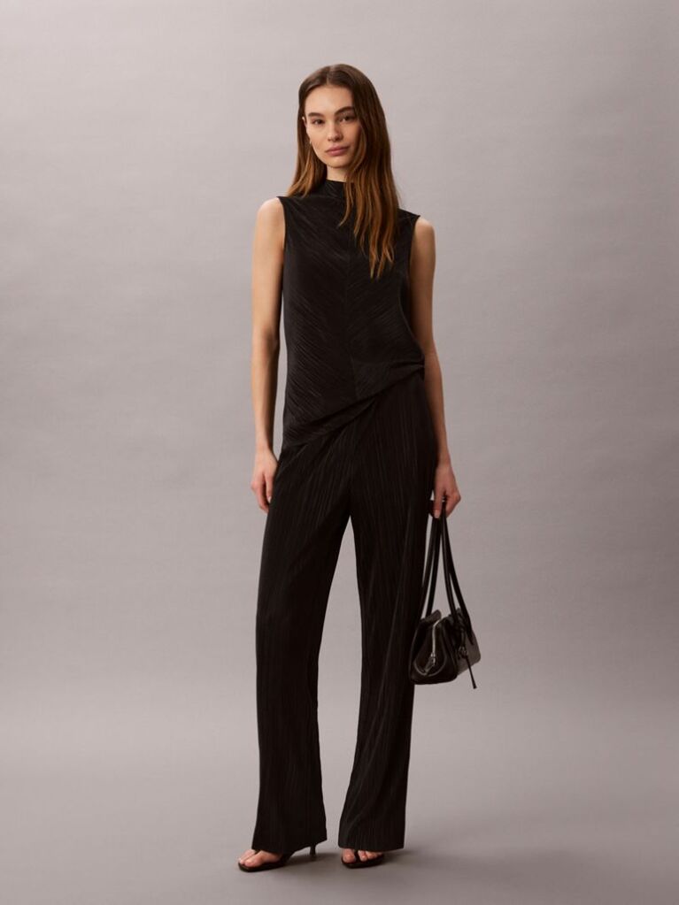 Negru Pantaloni Lounge Plisati Cu Talie Elastica  Femei