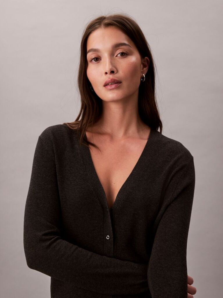 Negru Cardigan Fine Gauge Din Viscoza  Femei