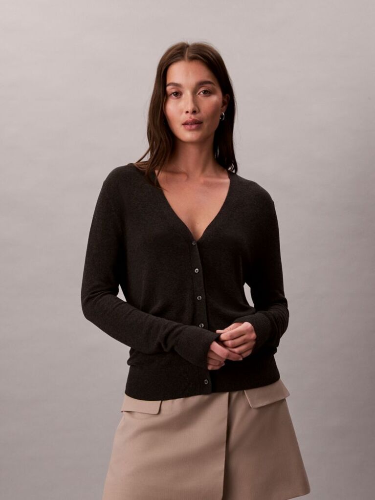 Negru Cardigan Fine Gauge Din Viscoza  Femei