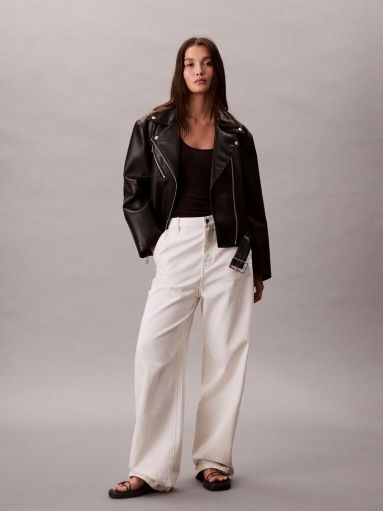 Black Faux Leather Biker Jacket  Women