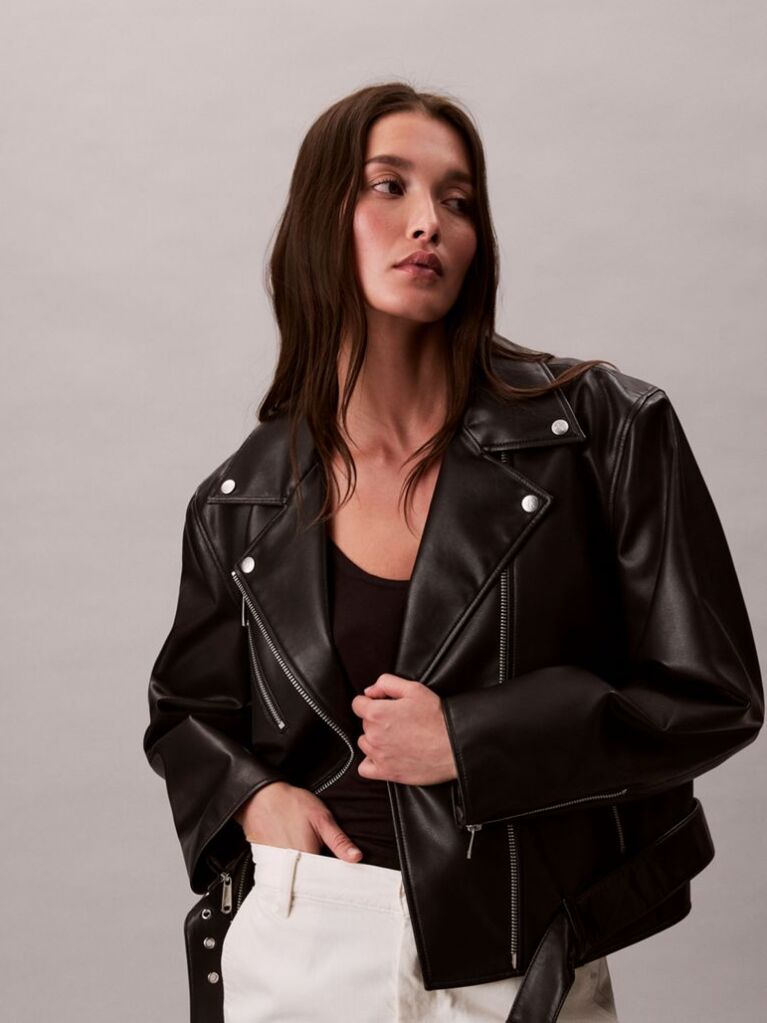 Black Faux Leather Biker Jacket  Women