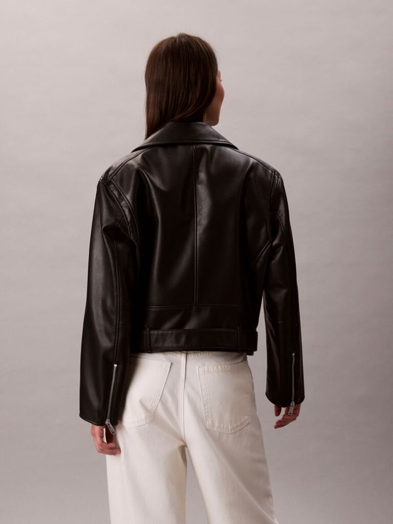 Black Faux Leather Biker Jacket  Women