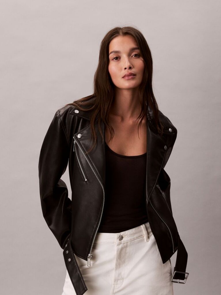 Black Faux Leather Biker Jacket  Women