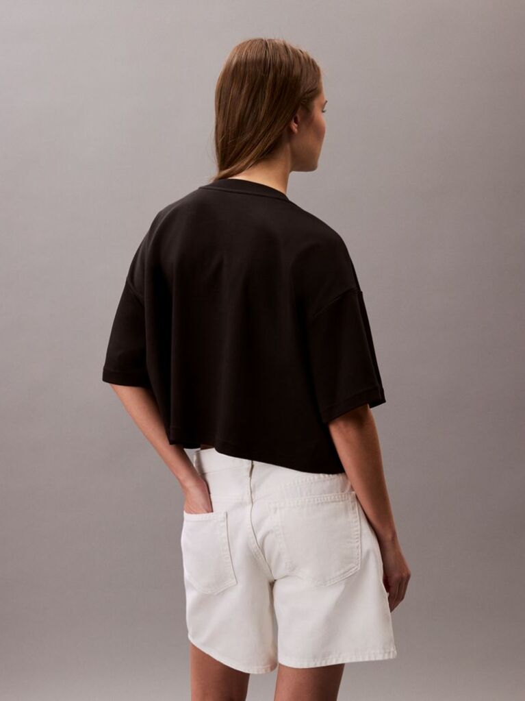 Negru Tricou Boxy Cropped Cu Logo Grafic  Femei