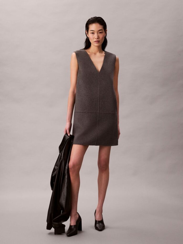 Gri Rochie Reversibila Din Lana  Femei