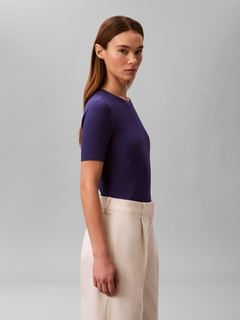 Albastru Tricou Slim Din Modal Reiat  Femei