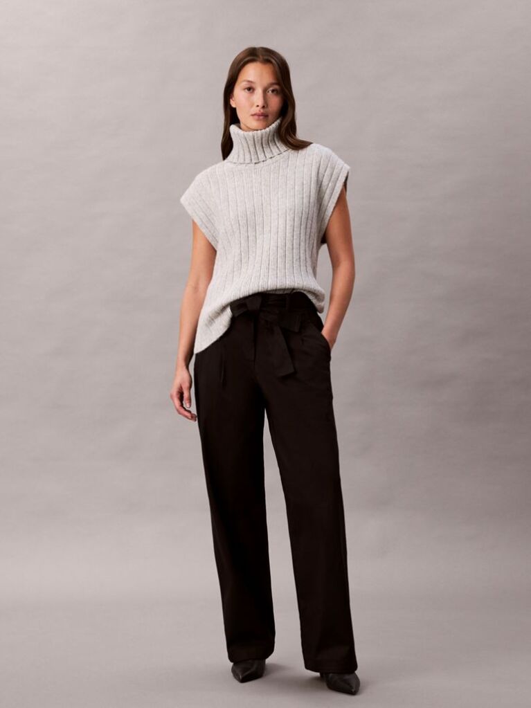 Negru Pantaloni Din Bumbac Twill Cu Cordon  Femei