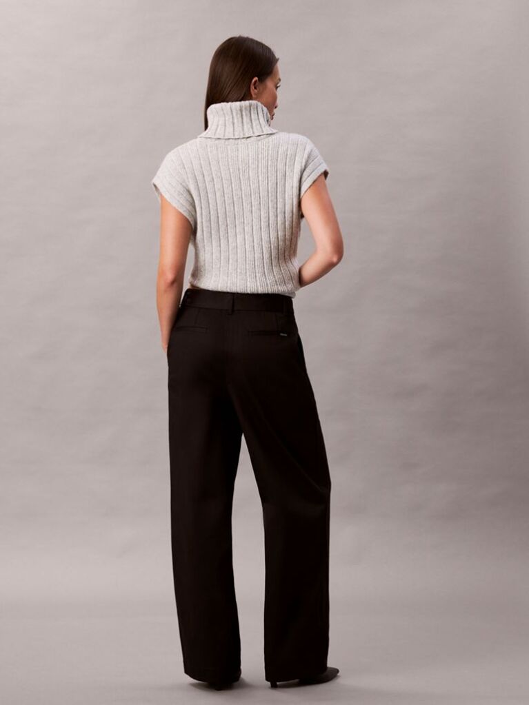 Negru Pantaloni Din Bumbac Twill Cu Cordon  Femei