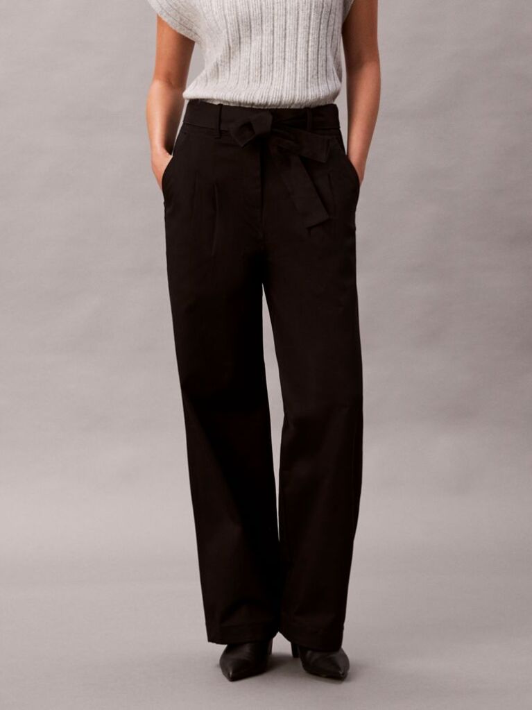 Negru Pantaloni Din Bumbac Twill Cu Cordon  Femei