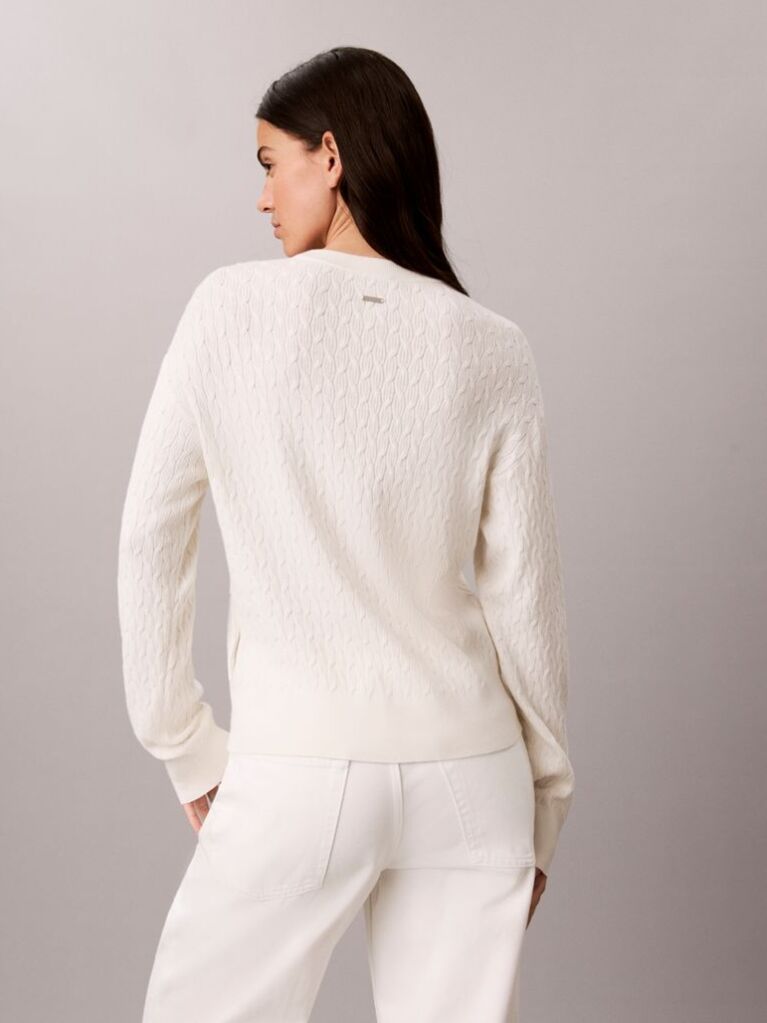 White Cable Knit Crew Neck Jumper  Women