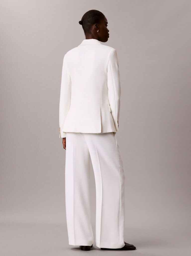 White Crepe Pleated Wide Leg Trousers  Women