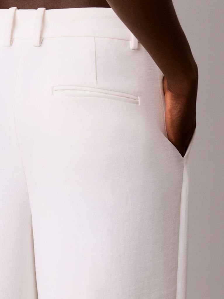 White Crepe Pleated Wide Leg Trousers  Women