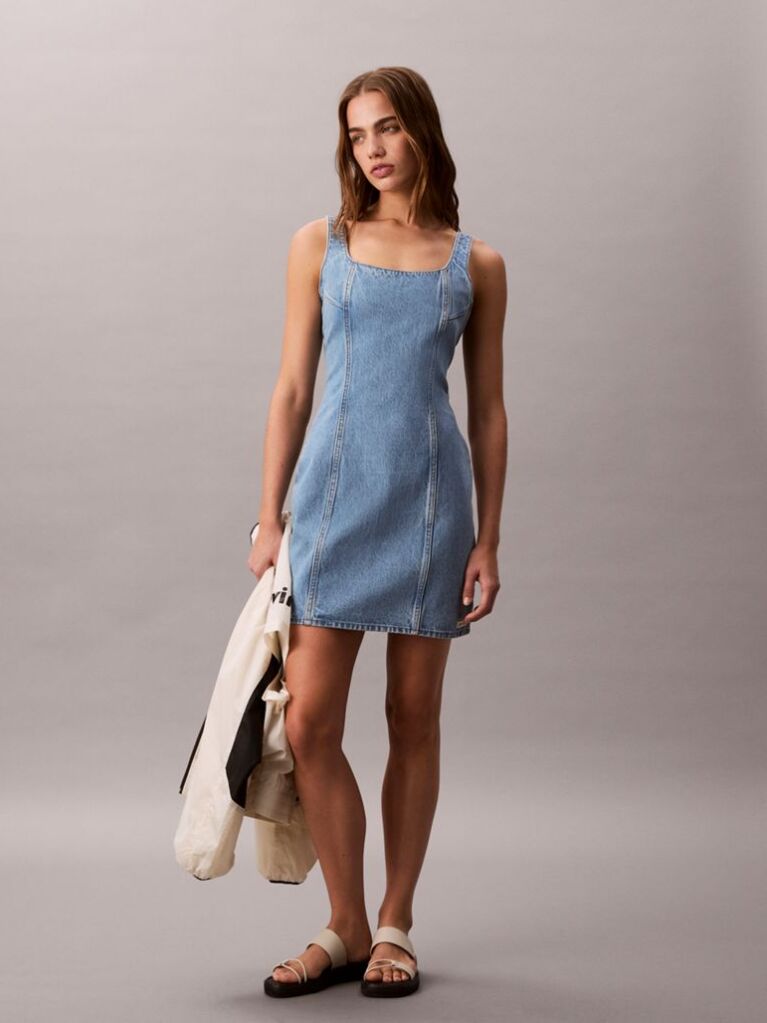 Denim Rochie Mini Din Denim Cu Decupaj Rotund  Femei