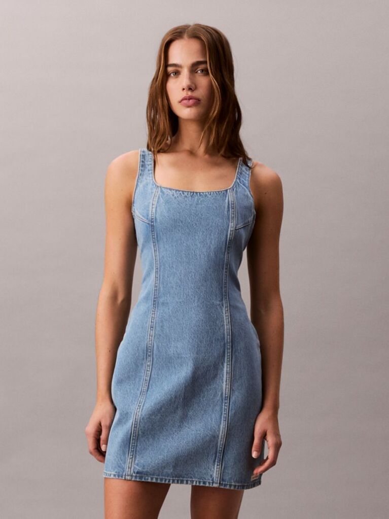 Denim Rochie Mini Din Denim Cu Decupaj Rotund  Femei