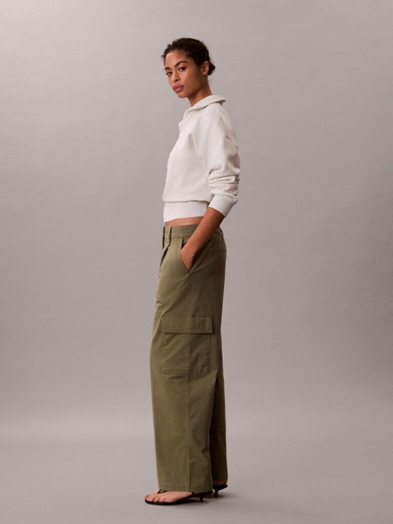 Verde Pantaloni Cargo Relaxati Din Bumbac Twill  Femei