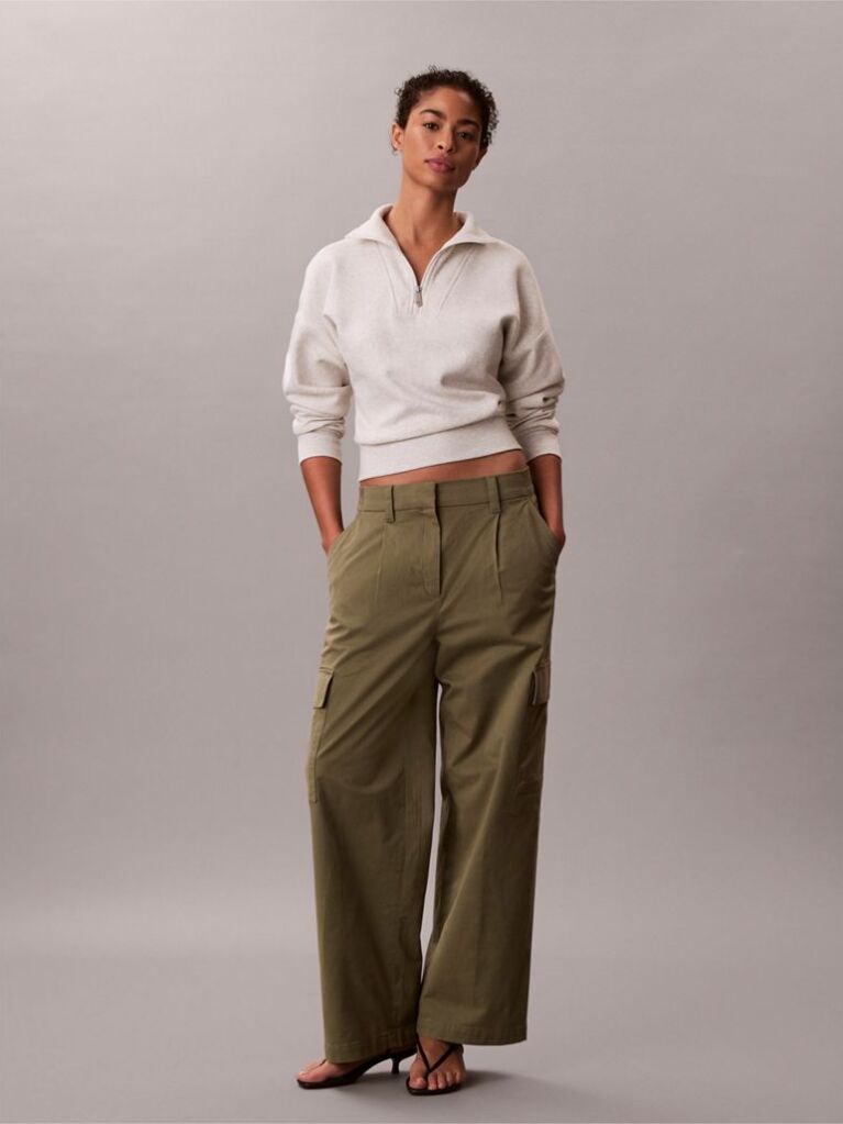 Verde Pantaloni Cargo Relaxati Din Bumbac Twill  Femei