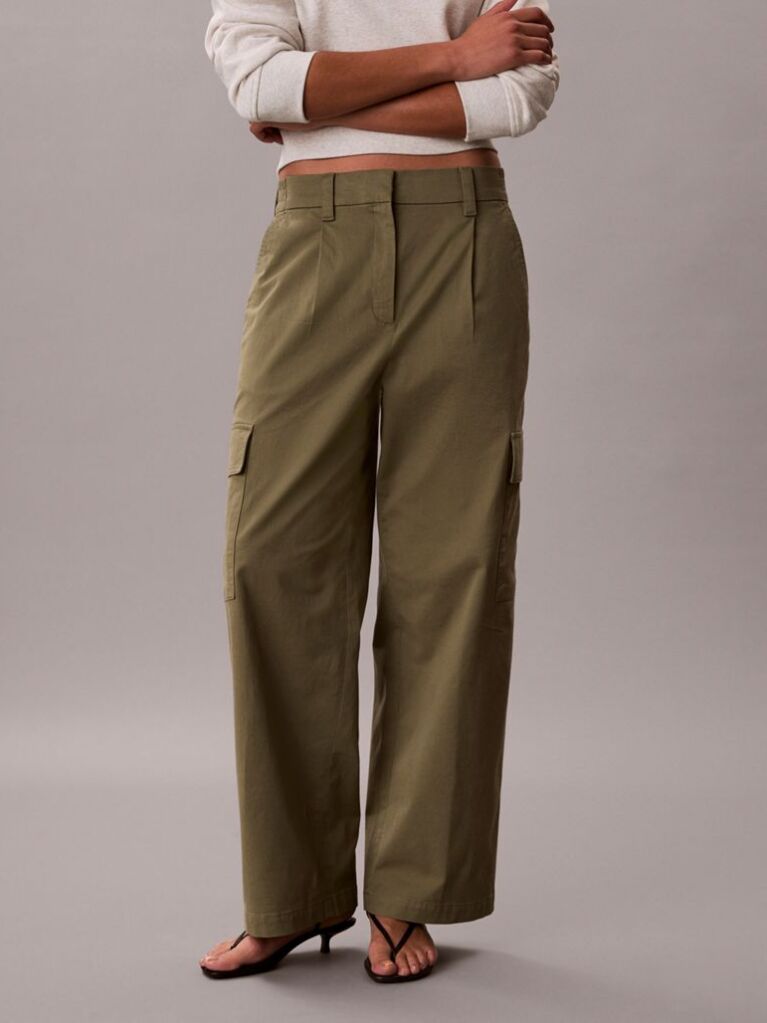 Verde Pantaloni Cargo Relaxati Din Bumbac Twill  Femei