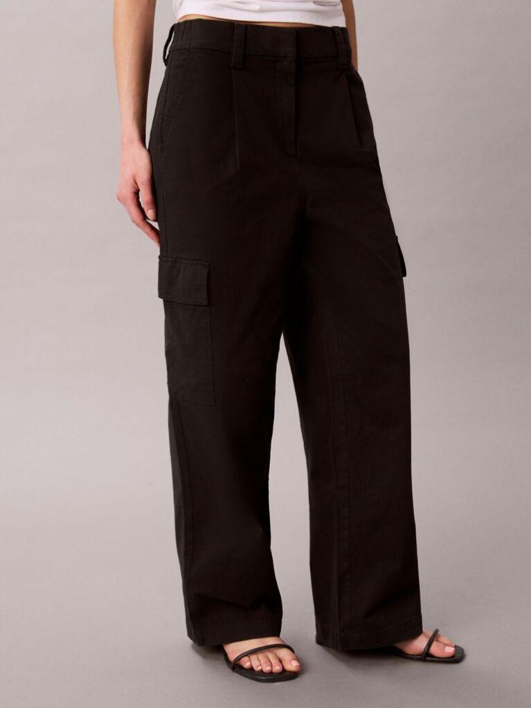 Negru Pantaloni Cargo Relaxati Din Bumbac Twill  Femei