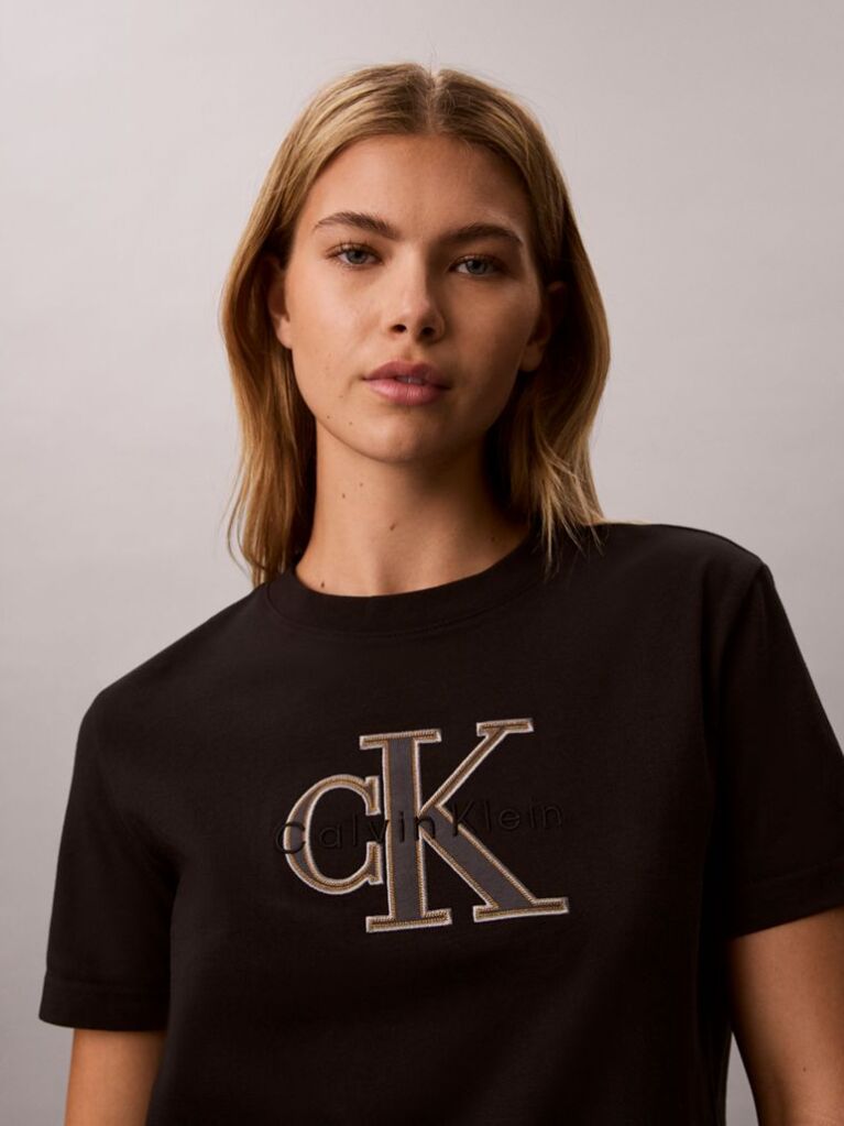 Negru Tricou Cu Monograma Aplicata  Femei