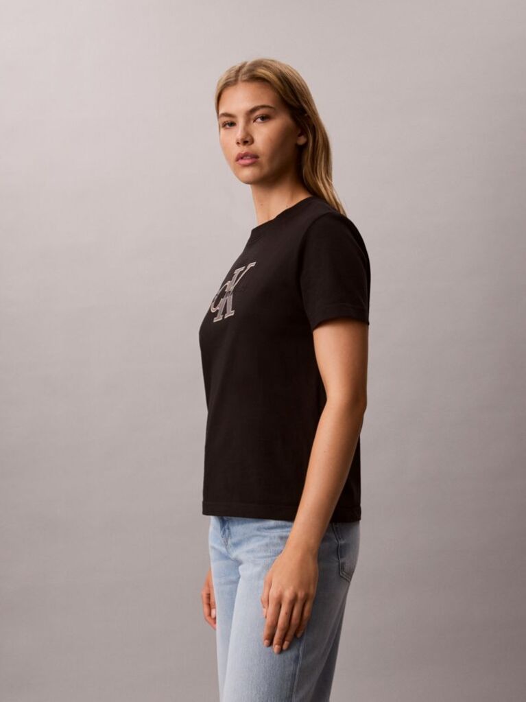 Negru Tricou Cu Monograma Aplicata  Femei