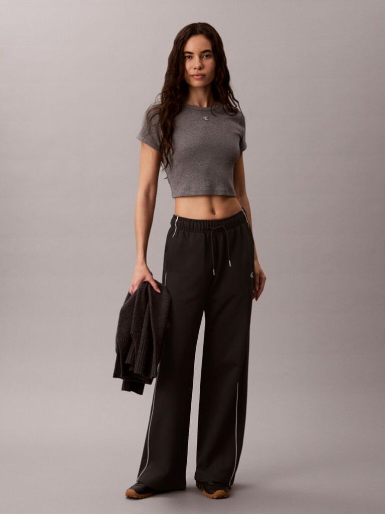 Negru Pantaloni Jogger Din Terry Cu Monograma Brodata Si Paspoal Contrastant  Femei