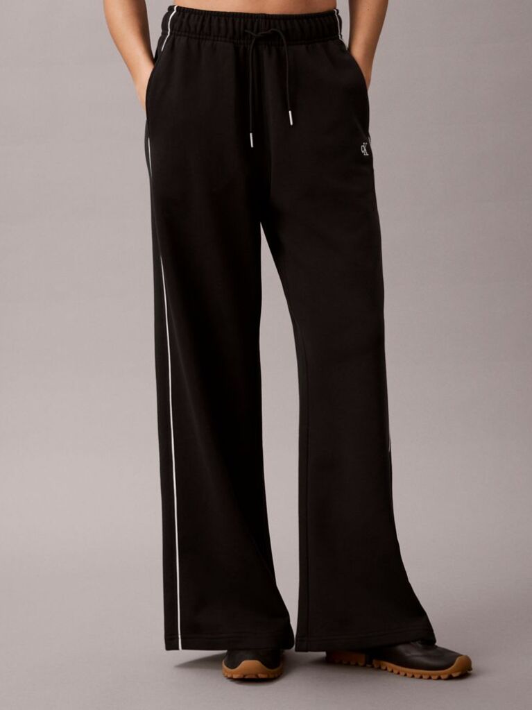 Negru Pantaloni Jogger Din Terry Cu Monograma Brodata Si Paspoal Contrastant  Femei