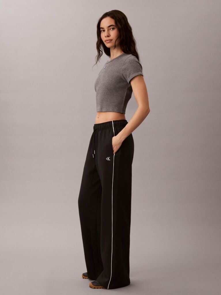 Negru Pantaloni Jogger Din Terry Cu Monograma Brodata Si Paspoal Contrastant  Femei