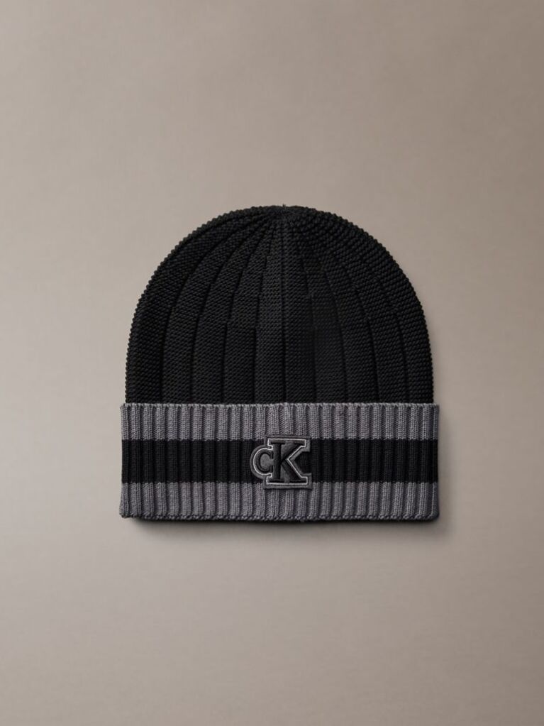 Black Monogram Patch Tipped Cuff Beanie  Men