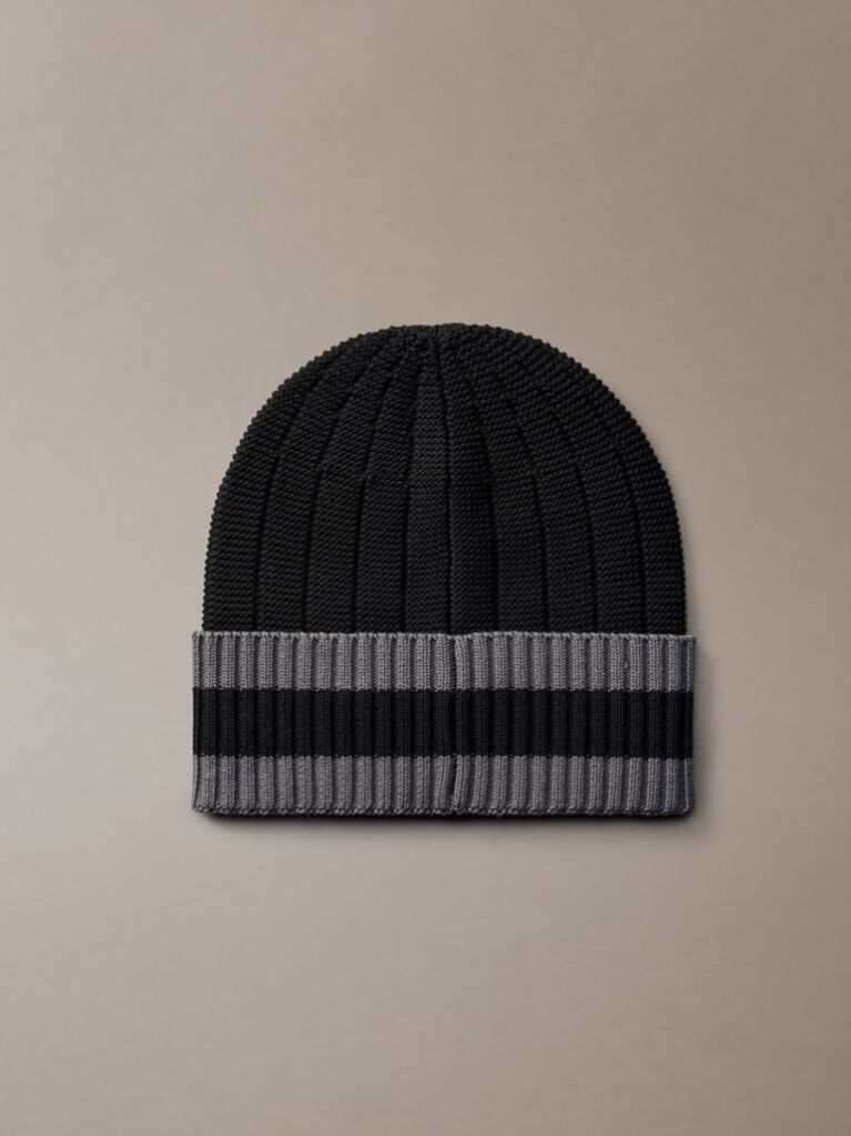 Black Monogram Patch Tipped Cuff Beanie  Men