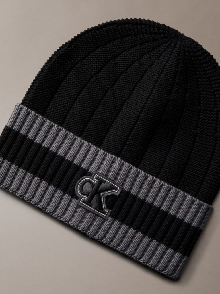 Black Monogram Patch Tipped Cuff Beanie  Men