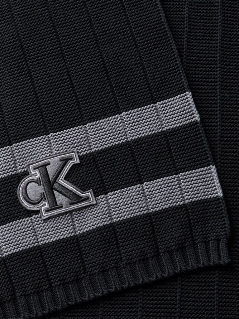 Black Textured Knit Monogram Patch Tipped Scarf  Men