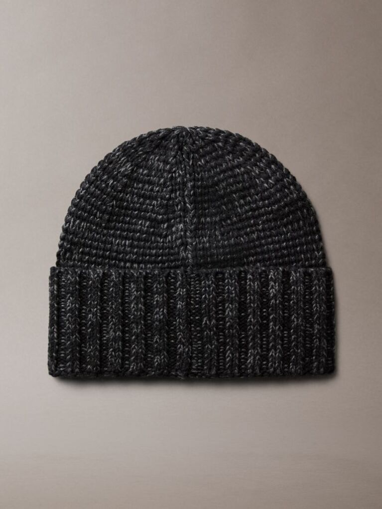 Pink Leather Patch Marl Beanie With Wool  Men