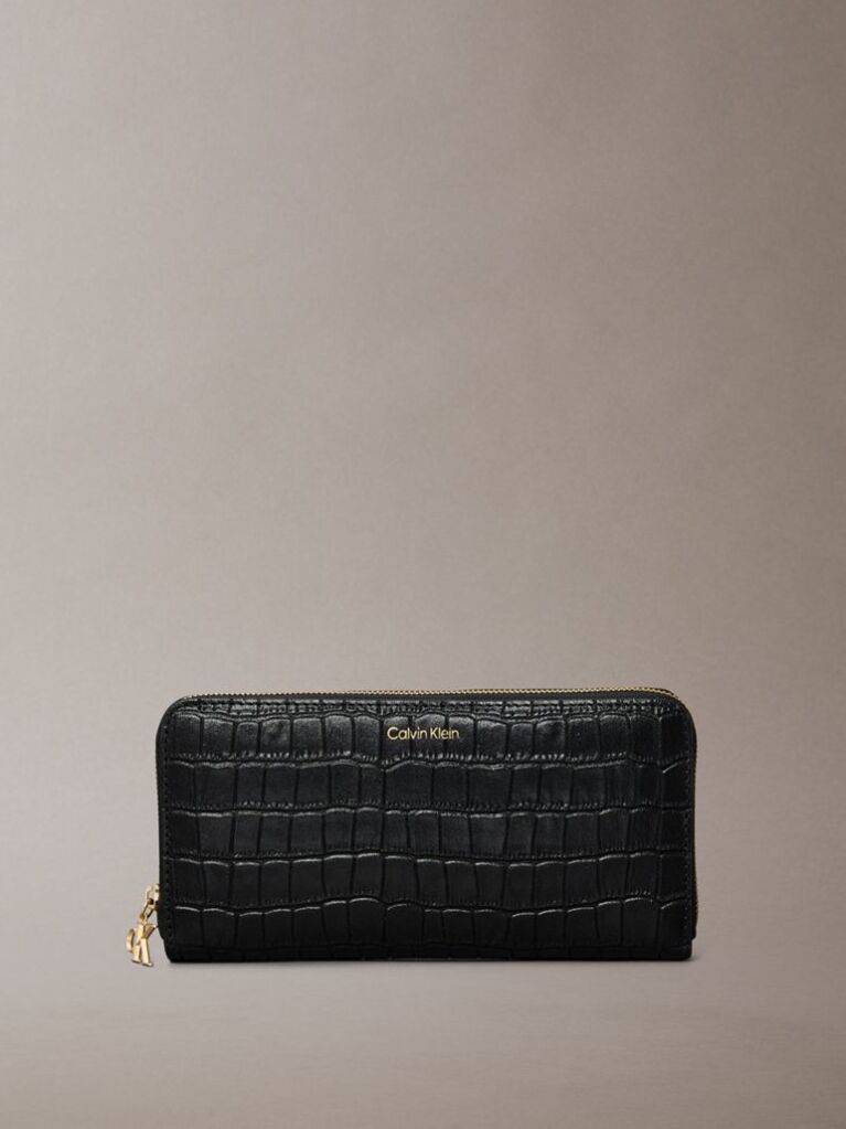 Negru Portofel Din Piele Cu Efect Croco, Cu Protectie RFID Si Inchidere Cu Fermoar  Femei