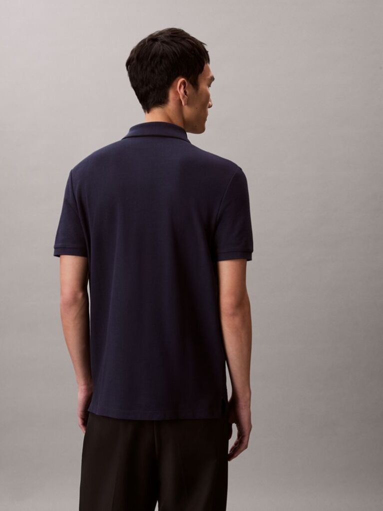 Albastru Tricou Polo Din Piqué Cu Borduri Contrastante  Barbati