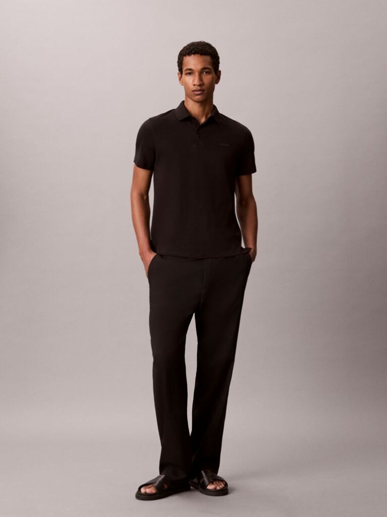 Negru Tricou Polo Slim Din Bumbac Cu Emblema  Barbati
