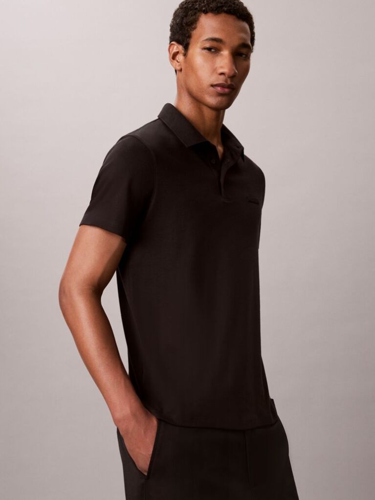 Negru Tricou Polo Slim Din Bumbac Cu Emblema  Barbati