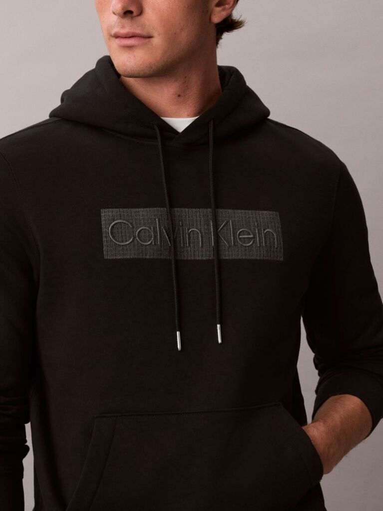 Negru Hanorac Din Fleece Cu Logo Grafic Brodat  Barbati