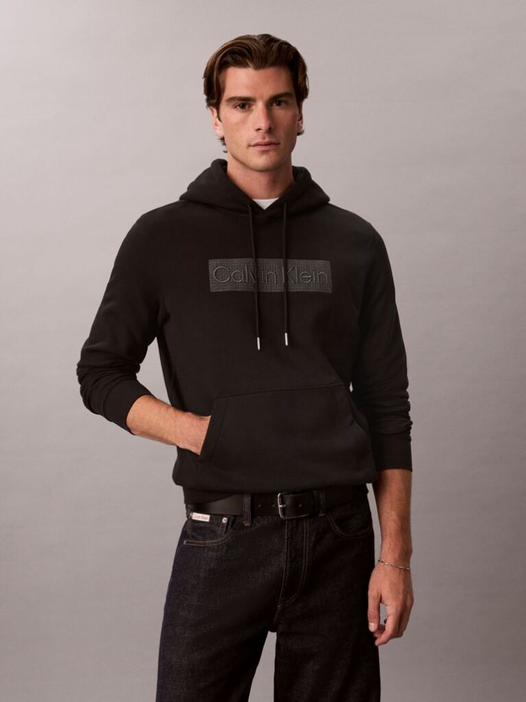 Negru Hanorac Din Fleece Cu Logo Grafic Brodat  Barbati