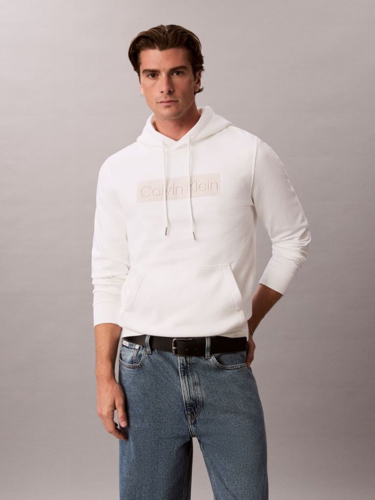 Alb Hanorac Din Fleece Cu Logo Grafic Brodat  Barbati