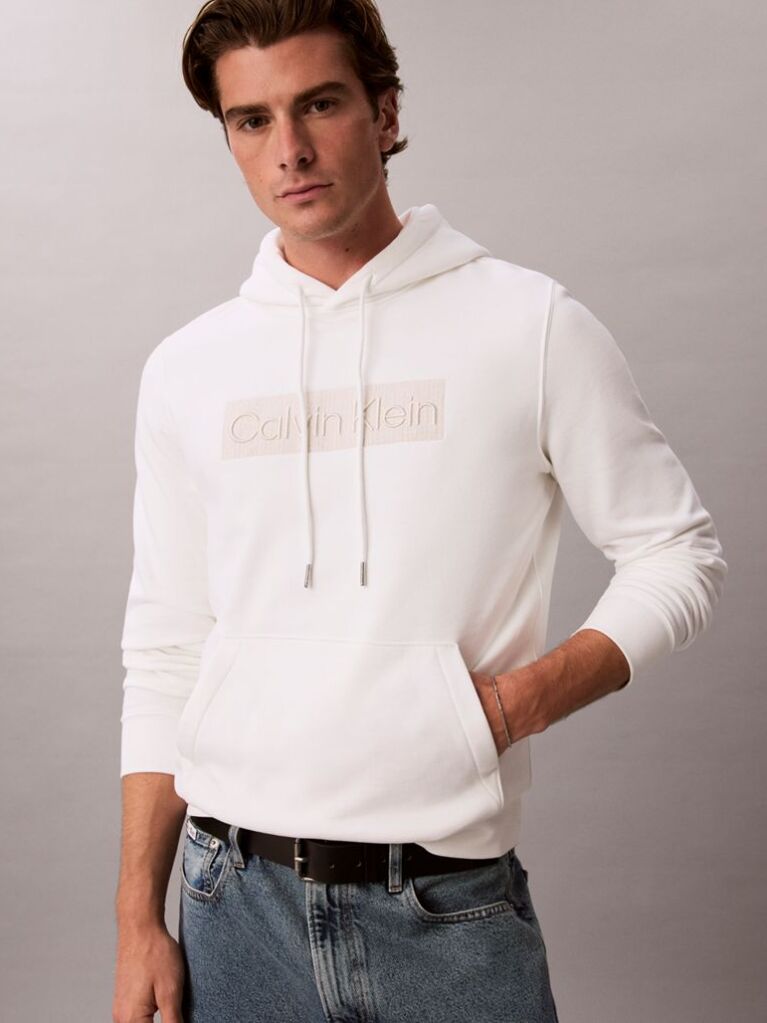 Alb Hanorac Din Fleece Cu Logo Grafic Brodat  Barbati