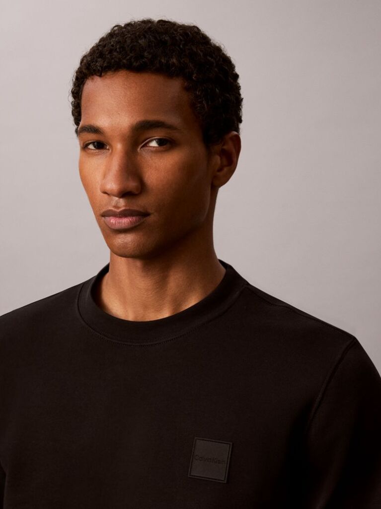 Negru Pulover Din Terry Cu Decolteu Rotund Si Logo Cauciucat  Barbati