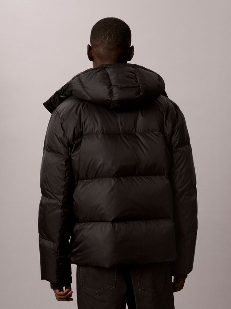 Negru Jacheta Puffer Cu Gluga Detasabila Si Logo  Barbati