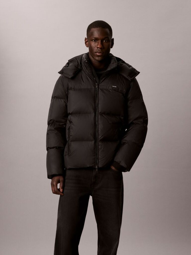 Negru Jacheta Puffer Cu Gluga Detasabila Si Logo  Barbati