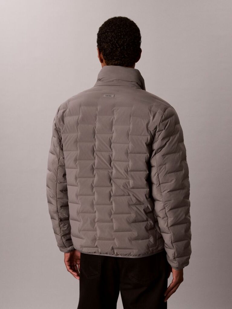 Gri Jacheta Puffer Matlasata Cu Guler Inalt  Barbati