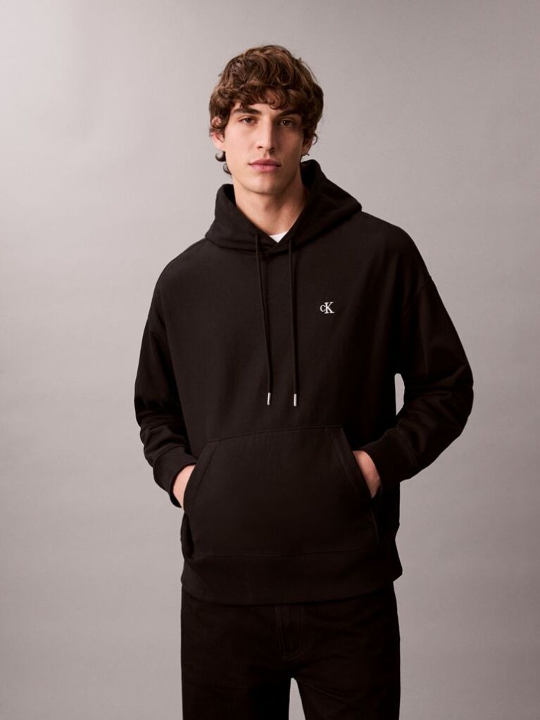 Negru Hanorac Relaxat Din Premium Fleece  Barbati