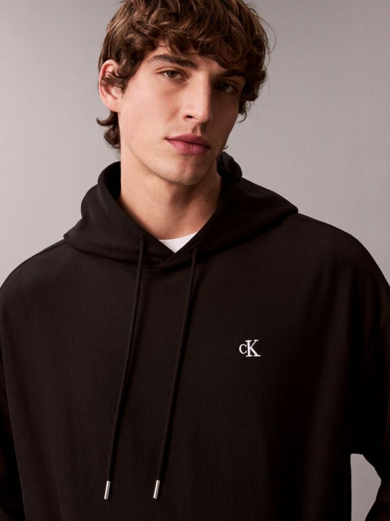 Negru Hanorac Relaxat Din Premium Fleece  Barbati