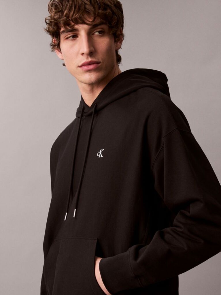 Negru Hanorac Relaxat Din Premium Fleece  Barbati