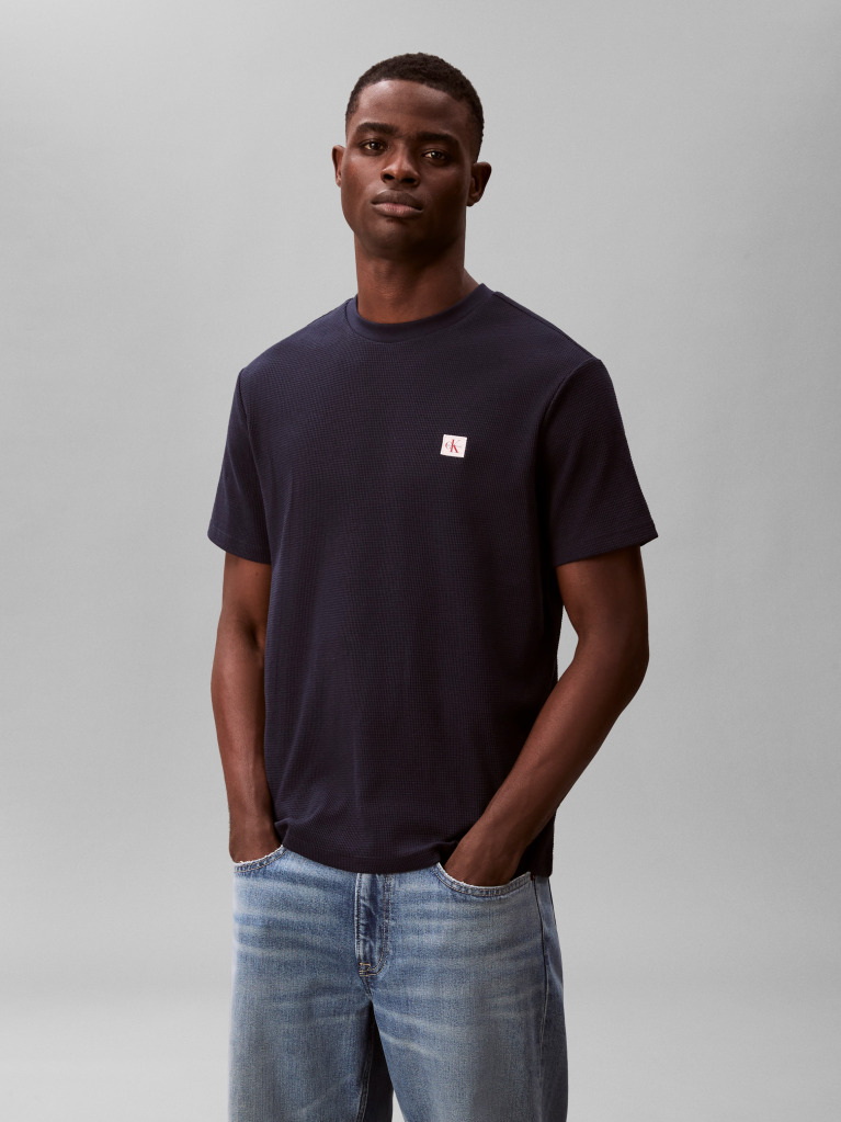 Albastru Tricou Clasic Din Material Waffle  Barbati