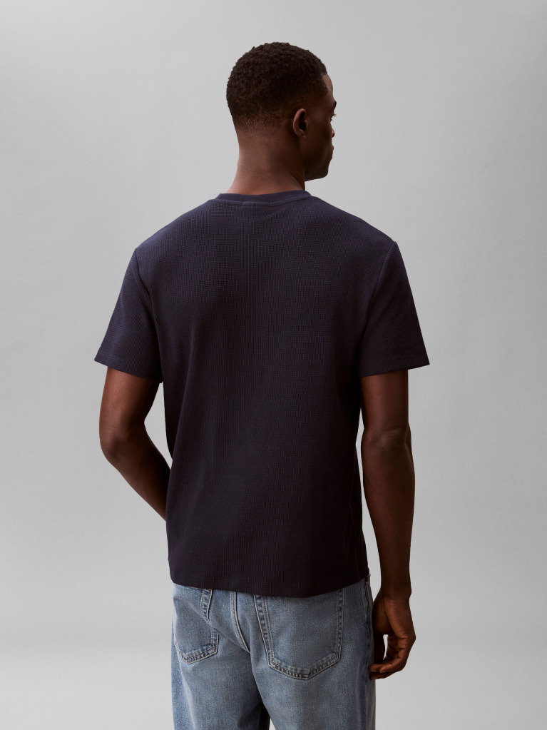 Albastru Tricou Clasic Din Material Waffle  Barbati
